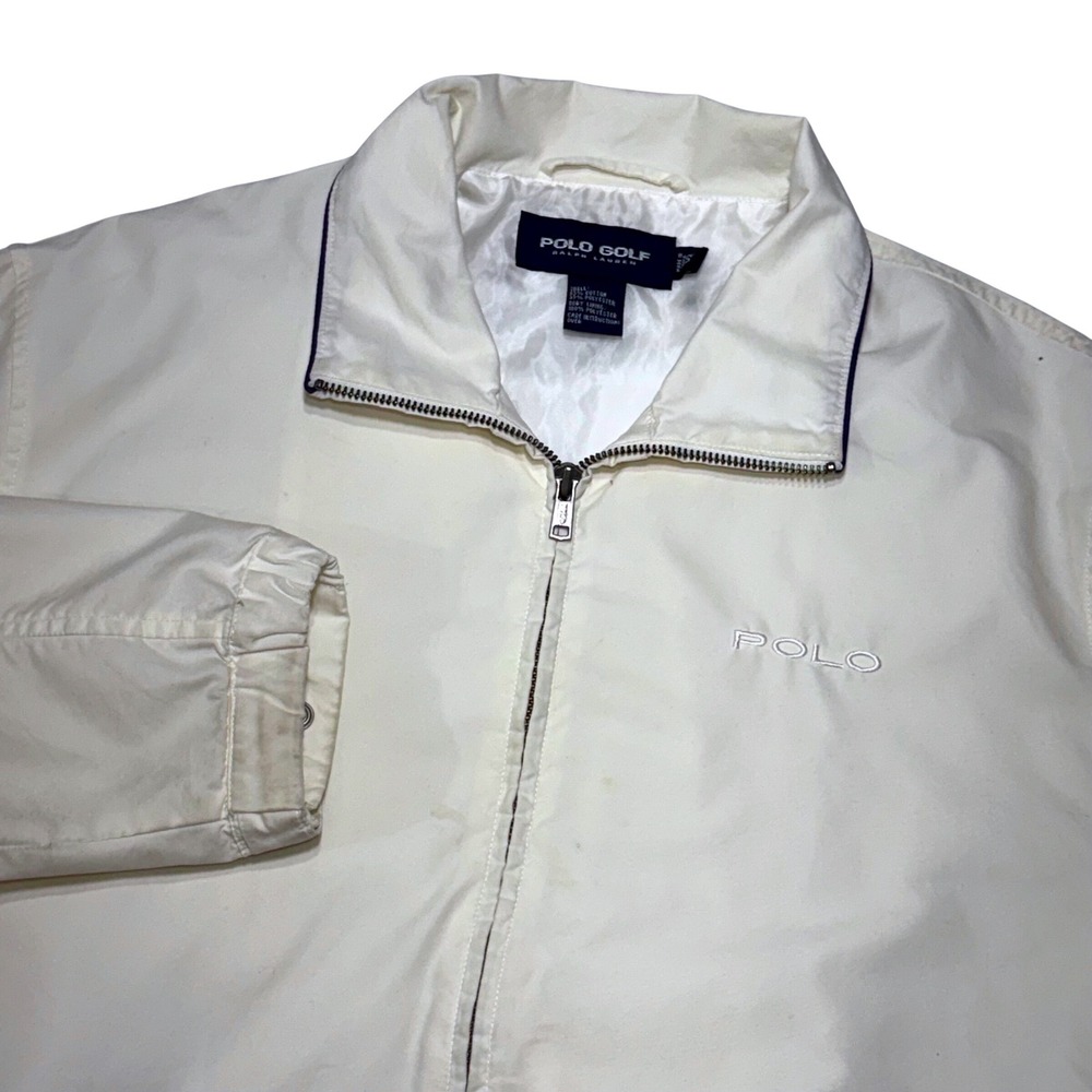 Polo Golf Ralph Lauren Windbreaker Mens Small Cream Full Zip Jacket Vintage